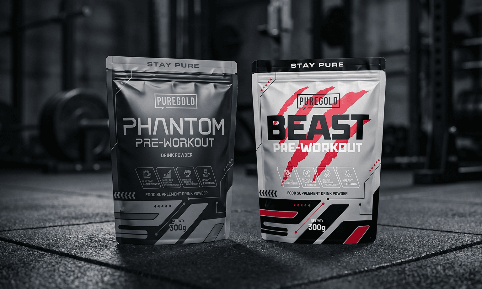 Pure Gold Phantom and Beast pre-workout